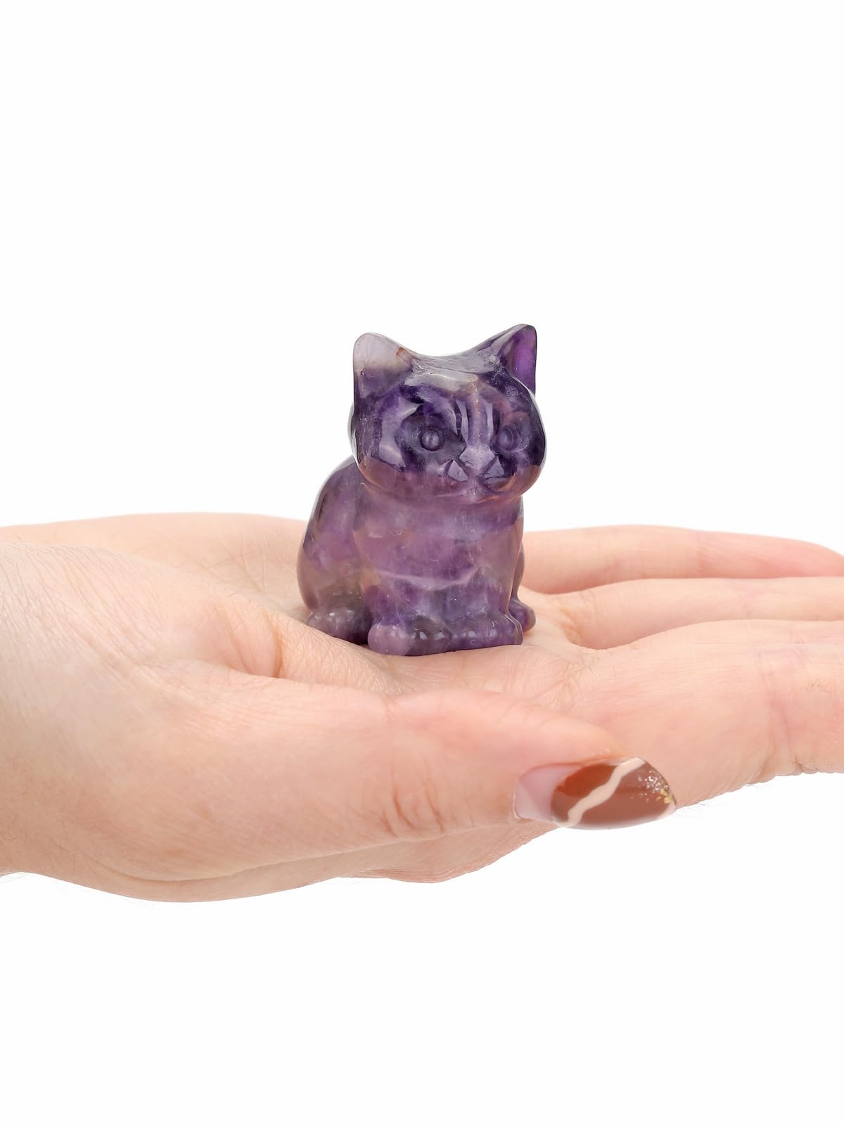 CrystalTears Amethyst Crystal Cat Figurine Carved Healing Crystal Gemstone Cat Lucky Cute Stone Cat Statue Ornament for Home Office Desk Meditation Decor Mini Cat Gifts for Cat Lover Christmas