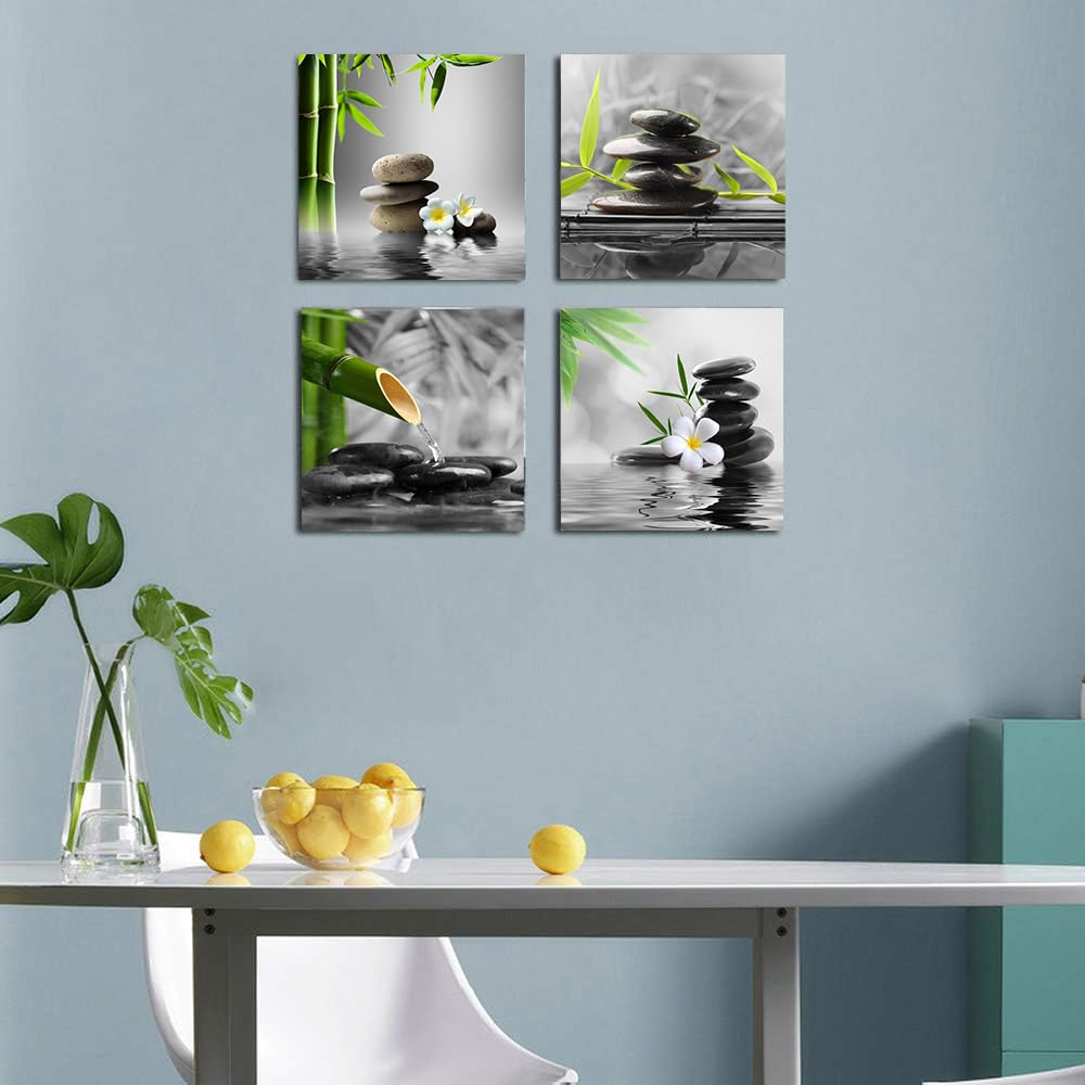 Yxbhhym Bathroom Wall Art Black and White Wall Decor Zen Artwork Buddha Green Canvas Prints Posters Spa Picture for Bedroom Living Room Decor Paintings Modern Office Decorations