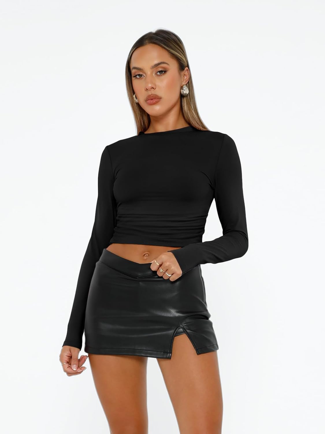AUTOMET Womens Long Sleeve Shirts Basic Compression Going Out Crop Tops Fall Fashion Y2K Clothes 2025