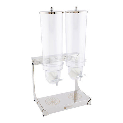 Restaurantware Met Lux 3 Liter Countertop Cereal Dispenser 1 Double Compartment Food Dispenser - Self Serve Refillable Stainless Steel Nuts Dispenser For Food Storage For Kitchen Or Pantry