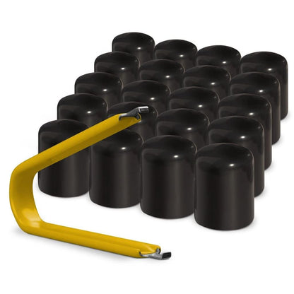 Automotivated Aftermarket ColorLugs Vinyl Lug Nut Cover | Black | Flexible Fit Wheel Lug Nut Cap | Fits 17 mm | Pack of 20 | Includes Deluxe Extractor | Made in the USA