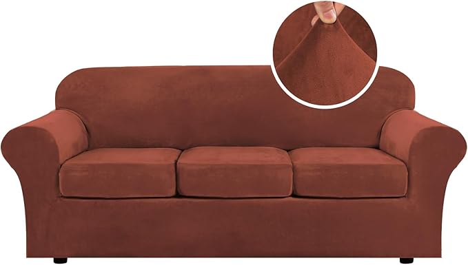 H.VERSAILTEX Modern Velvet Plush 4 Piece High Stretch Sofa Slipcover Sofa Cover