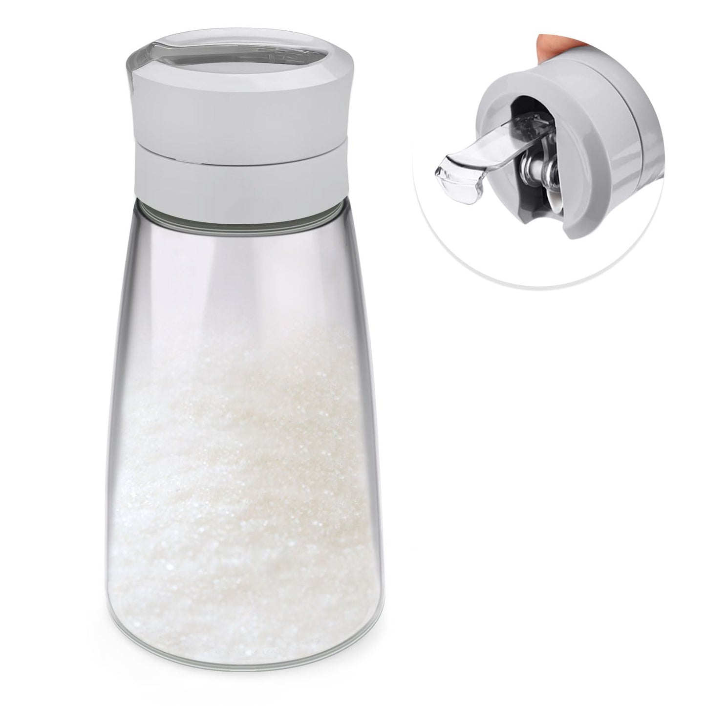 Sekonow 1Pack Glass Sugar Dispenser with Auto Flip Pour Spout, Weighted Pourer Sugar Container, 14.2oz Sugar Bowl Shaker Jar Salt Dish Holder Coffee Bar Accessories