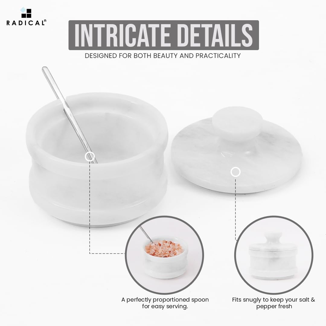 Radicaln Marble Salt Cellar with Lid 4" Inch White Handmade Table Salt Container & Sugar Bowl For Kitchen Countertop, Ideal Salt Dish & Salt Jar for Celtic Salts