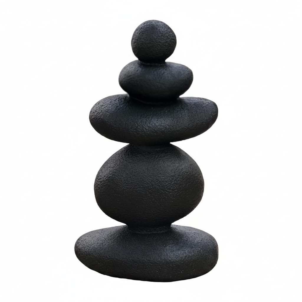 FUNTEREST Balancing Stacked Stones Statue, 14.5 Inch Zen Rock Cairn Sculpture, Black Resin Wabi Sabi Decor for Home Office Shelf Yoga Room, Mindfulness Gift for Yoga Lovers