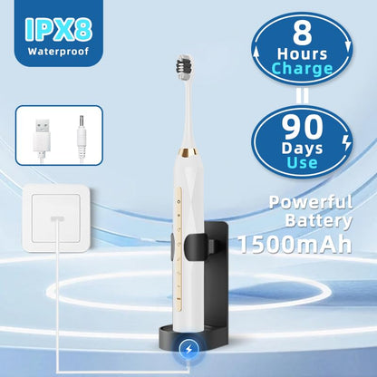 Adult Sonic Electric Toothbrush, USB Rechargeable Sonic Toothbrush, with 12 Brush Heads, 5 Modes, Equipped with Cleaning Brush, Brushing and Washing Two in one