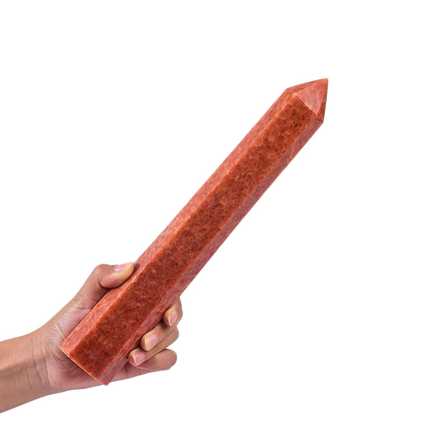 JIC Gem Large Sunstone Obelisk Tower Points Healing Crystal Wand 6 Faceted Quartz Crystals Tower Wand Home Decor Reiki Healing 1.7-2.2 Lbs