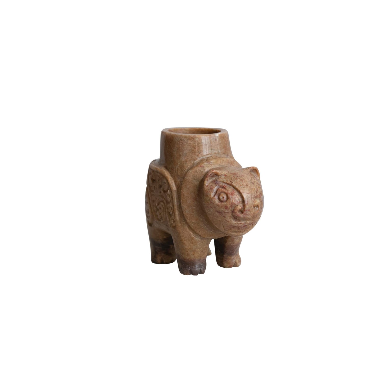 Creative Co-Op Global Carved Soapstone Animal Tealight Candle Holder, Brown