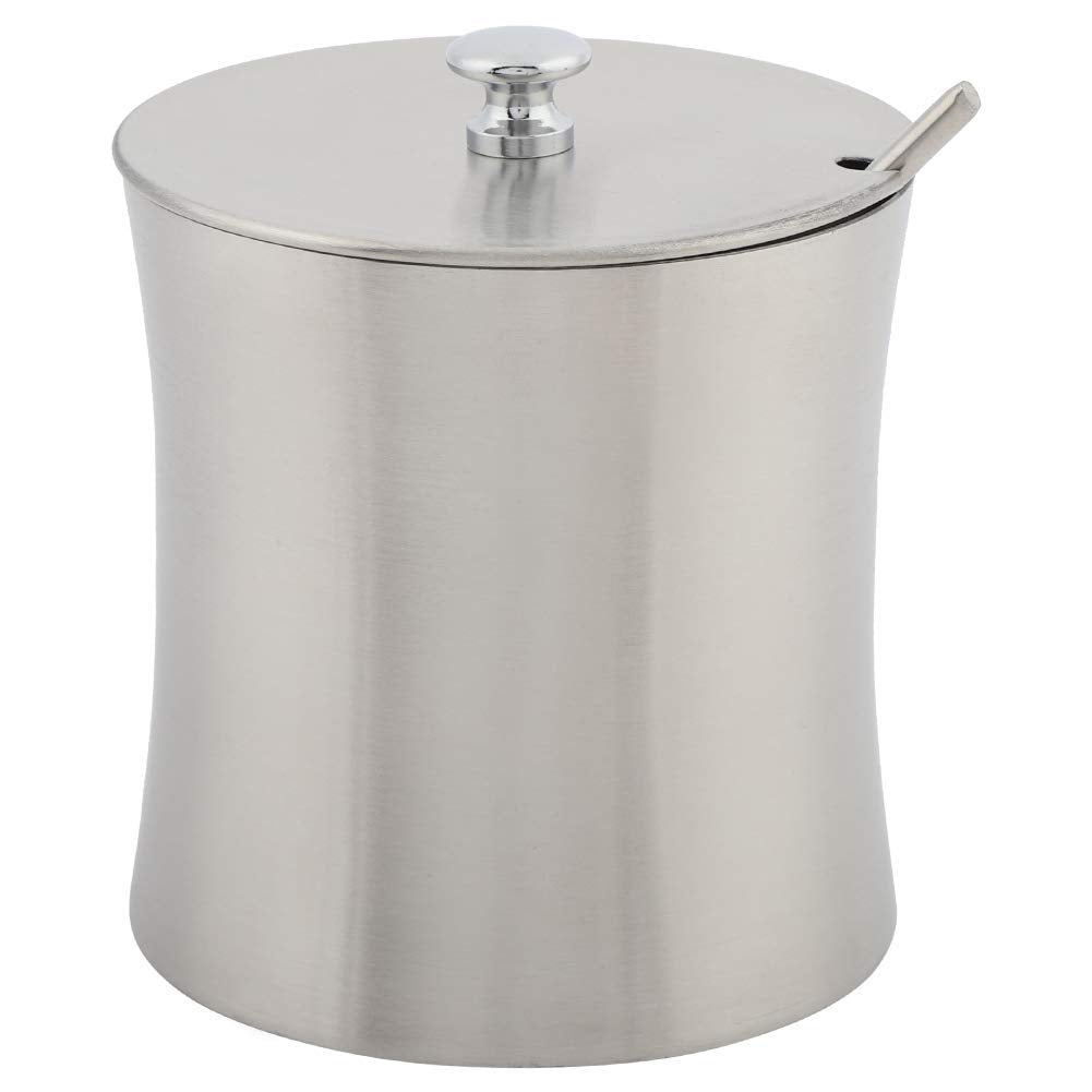 Agatige 13oz Sugar Bowl with Lid and Spoon, Stainless Steel Sugar Container Seasoning Jars Seasoning Condiment Spice Salt Pepper Pot Jar for Home and Kitchen, 3.1x3.1x 3.5in