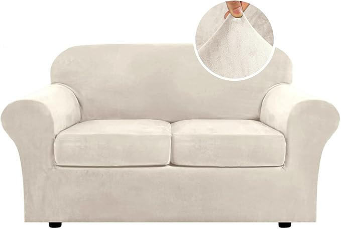 H.VERSAILTEX Real Velvet Plush 3 Piece Stretch Sofa Covers Couch Covers