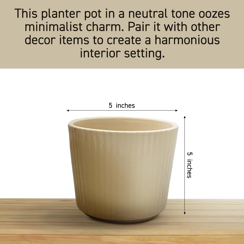 Perilla Home Single Ceramic Handmade Planter Pot for Indoor & Outdoor with Drainage Hole for Home & Office Decor Modern Flower Planter Pot (6.75x6.75 inch) (Off White) (1Pcs)