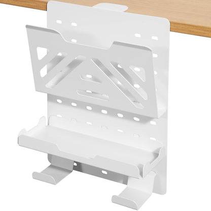 MAXECHO Desk Side Storage, Under Desk Laptop Mount, Table Side Hanging File Organizer, No Drill Clamp On Cable Management Tray, Laptop Holder with Magnetic Pen Holder for Office and Home, Load 22 Lbs