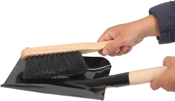 Coal Shovel and Hearth Brush Set Made of Natural Wood and Coco Bristles