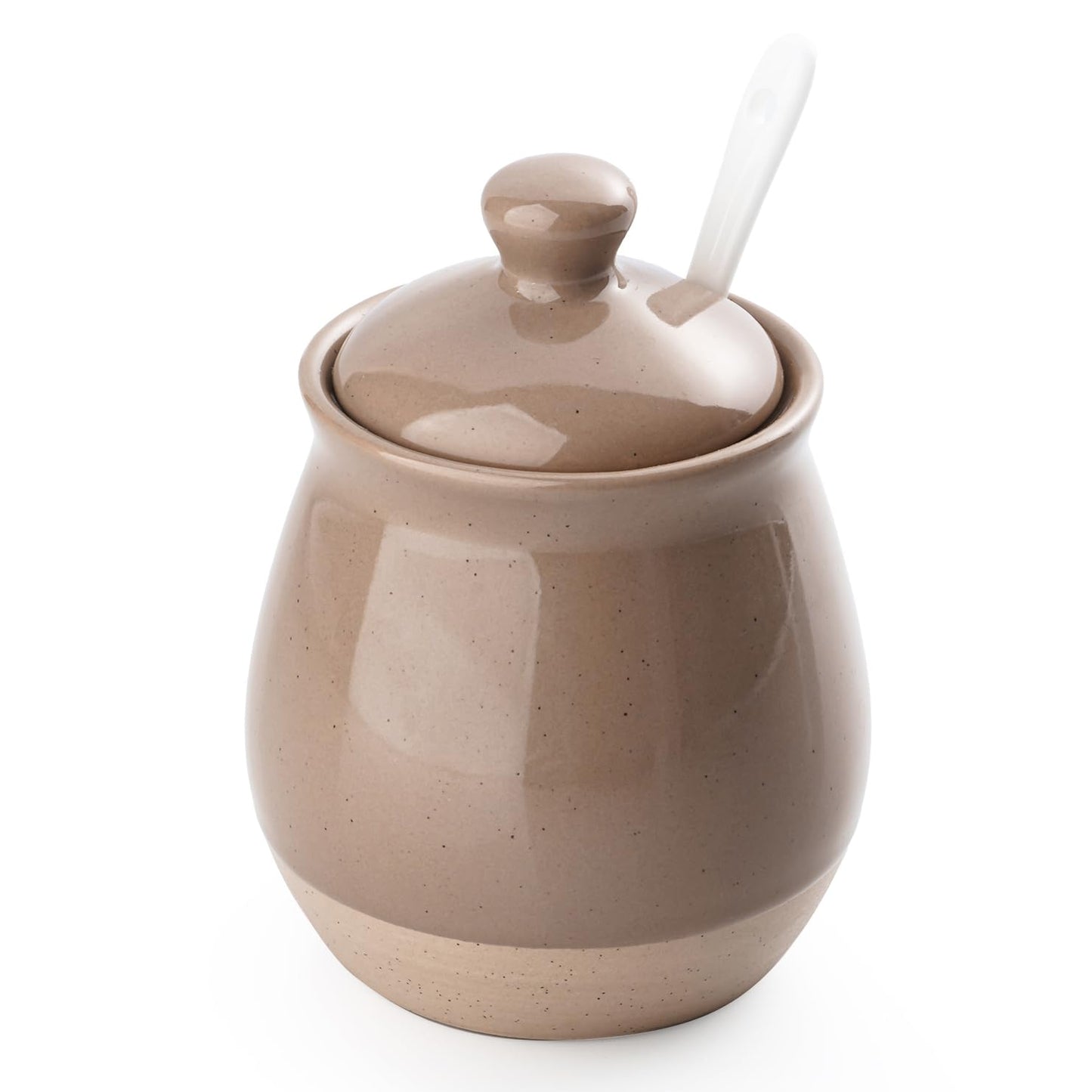 famiware Milkyway Sugar Bowl with Lid and Spoon, 10oz Ceramic Sugar Jar/Pot/Dispenser for Salt, Condiments, Spice, Seasonings, Sugar Container for Coffee Bar, Kitchen, and Countertop, Cinnamon Brown