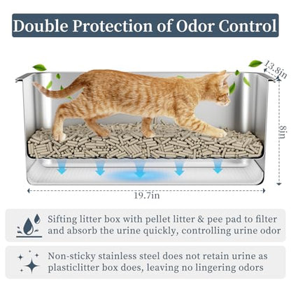 19.7''x13.8''x13.8'' Enclosed Stainless Steel Litter Box with Lid