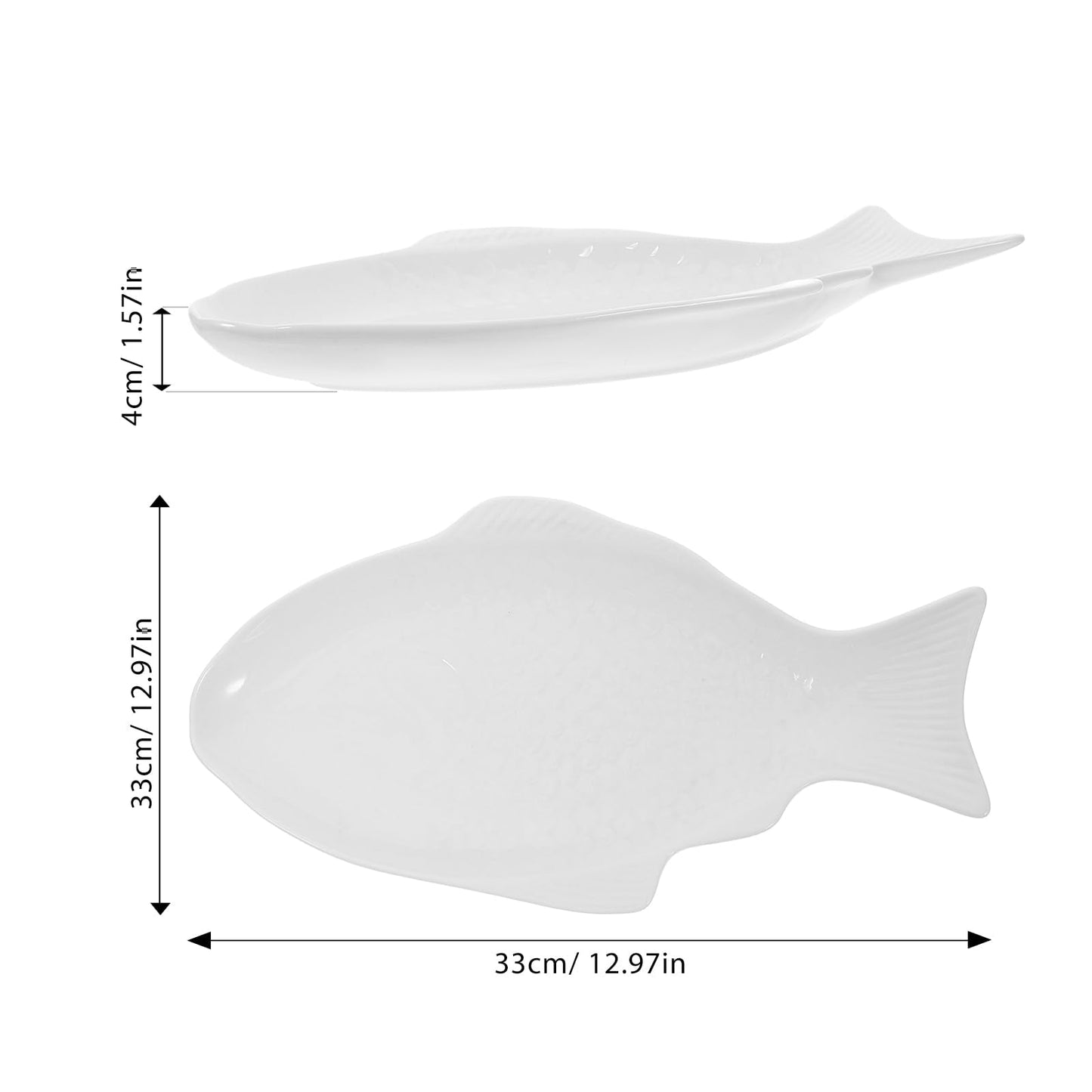 DOITOOL Fish Shaped Plate Fish Dish Creative Ceramic Serving Platter Decorative Snack Storage Platter for Restaurants Home (13 Inches White)