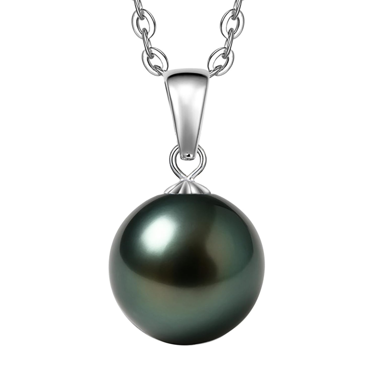 18K Solid White Gold Tahitian Black Pearl Necklace Pendant with Sterling Silver Chain, AAAAA 9-10mm Ocean-Grown Pearls - Christmas Gift for Wife Mom, Women Jewelry for Wedding Anniversary Birthday