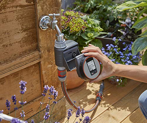 GARDENA Flex irrigation controller for quick automatic irrigation for the terrace and balcony, easy to use, Water Now function, Color Black/Grey/Orange 1890-20