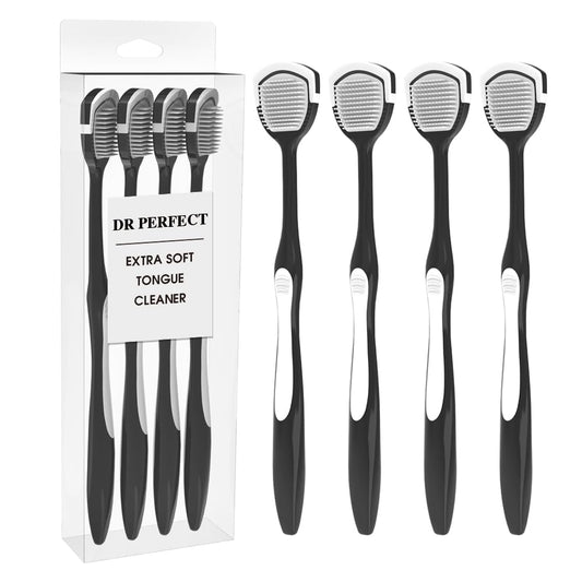 DR PERFECT Soft Tongue Brush Scraper Cleaner Helps Fight Bad Breath Clean Your Tongue Without Hurt Pack Of 4 (GREEN PURPLE BLUE PINK)