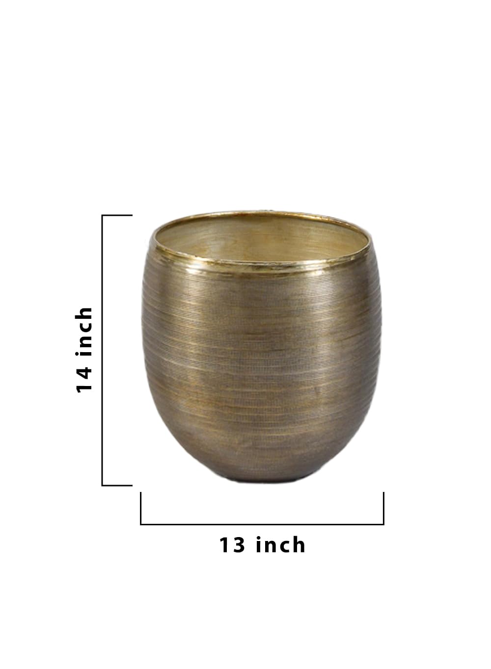 Serene Spaces Living Brass-Toned Aluminum Cachepot Planter – Handcrafted Indoor Plant Pot for Home, Office, or Wedding Decor – Metal Planter for Table Centerpieces – Medium, 13" Diameter & 14" Tall