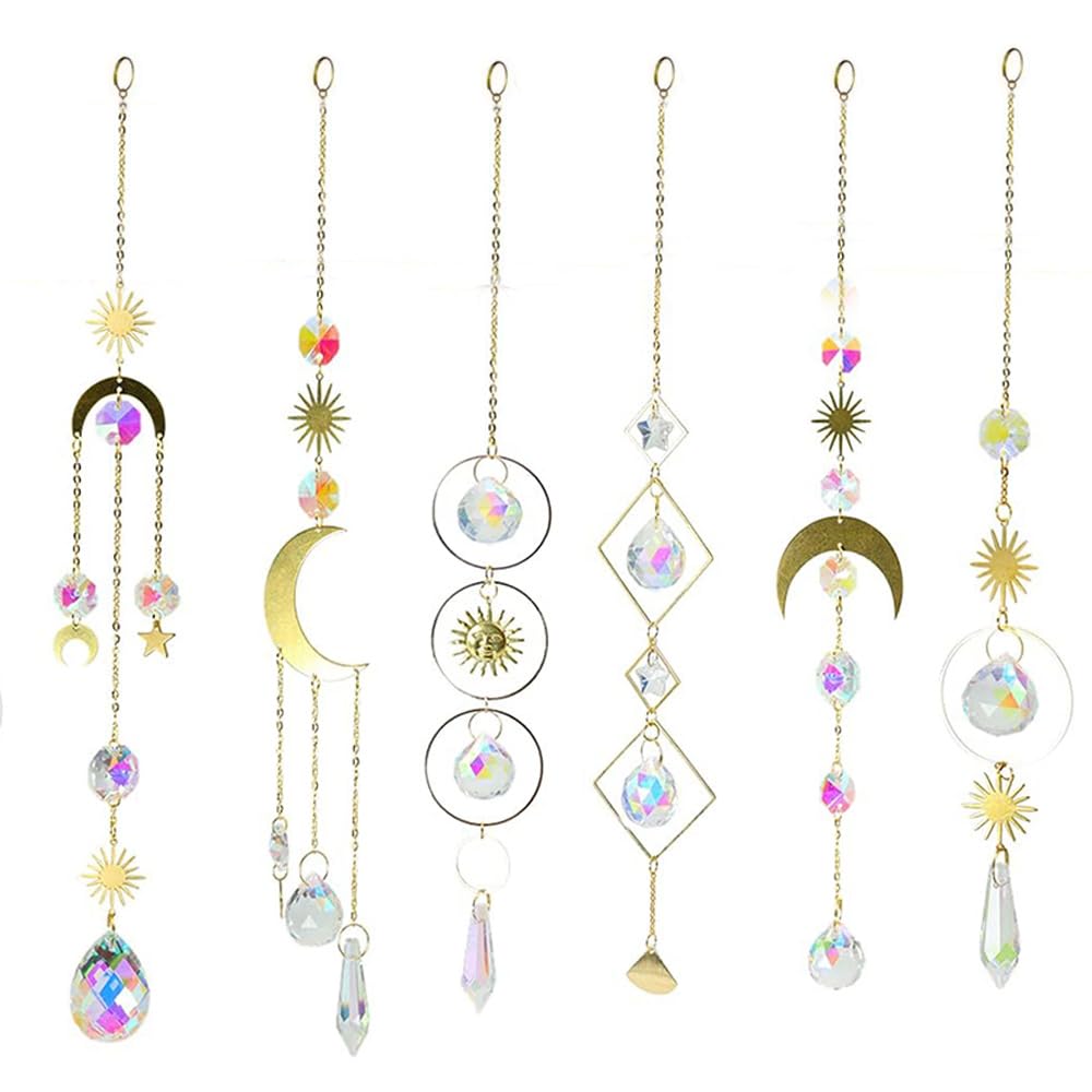 6PCS AB Crystal Suncatcher Hanging Sun Catcher with Chain Rainbow Maker Pendant Crystal Balls Prism for Window Home Garden Christmas Party Wedding Decoration