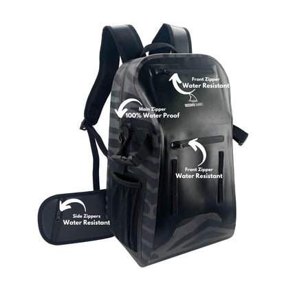 DiscoverSharks Eco-Friendly Dry Backpack Dry Bag with removable waist strap. Comfortable, extremely durable, and 30L size.