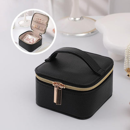 Gifturbo Travel Small Jewelry Case, Jewelry box,PU Leather 4 Zipper Bags for Women Girl,Valentine's Day Gift, Marriage, Brithday Gift,Earrings Necklace Rings Storage Gift Box Black
