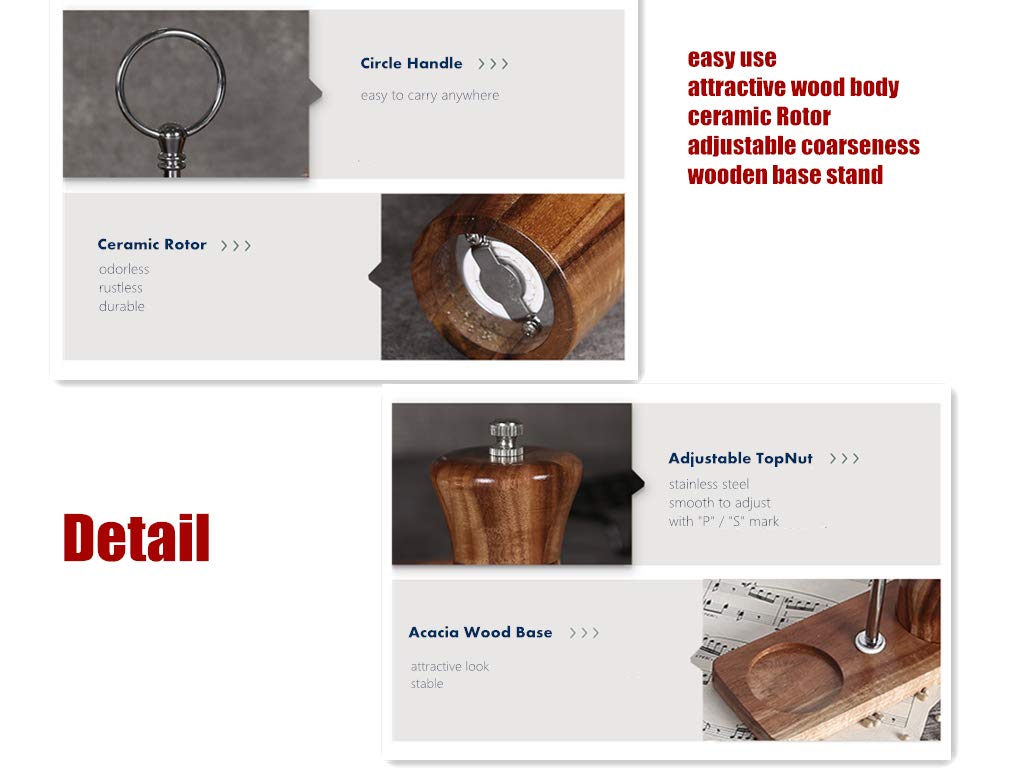 Gautsa Manual Acacia Wood Salt and Pepper Grinder Set with Tray