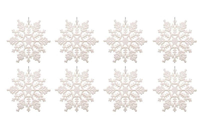 Kipokalor Plastic Snowflake Ornaments, 24pcs 3-Inch Sparkling Iridescent Glitter Decorations With String Hanger for Crafting and Embellishing (White)