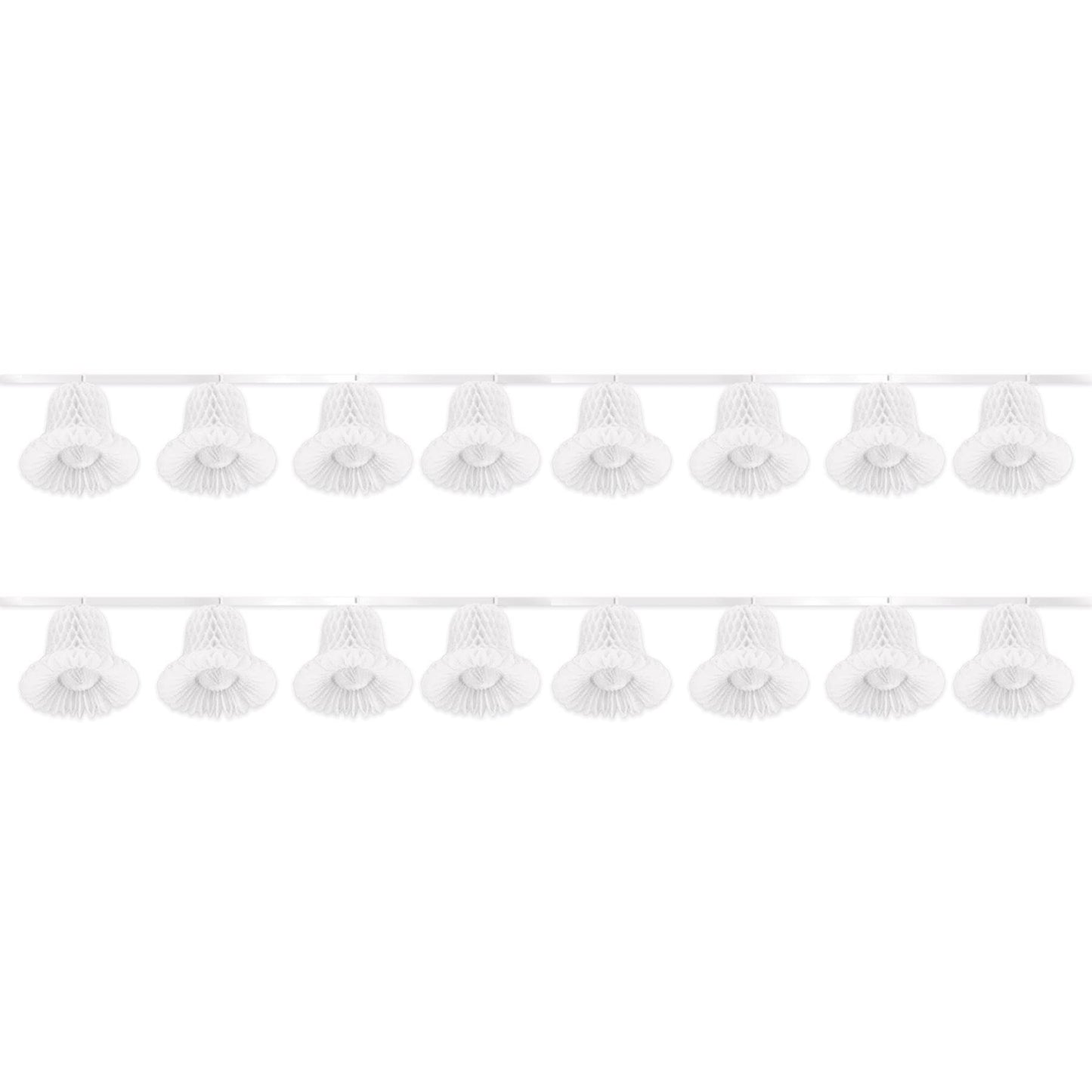 Beistle White Tissue Bell Streamers – 2 Hanging Bell Garland Decorations with Honeycomb Bells and Ribbon for Weddings, Bridal Showers, Engagement Celebrations and Bachelorette Party Decor, 24' Each