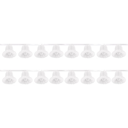 Beistle White Tissue Bell Streamers – 2 Hanging Bell Garland Decorations with Honeycomb Bells and Ribbon for Weddings, Bridal Showers, Engagement Celebrations and Bachelorette Party Decor, 24' Each