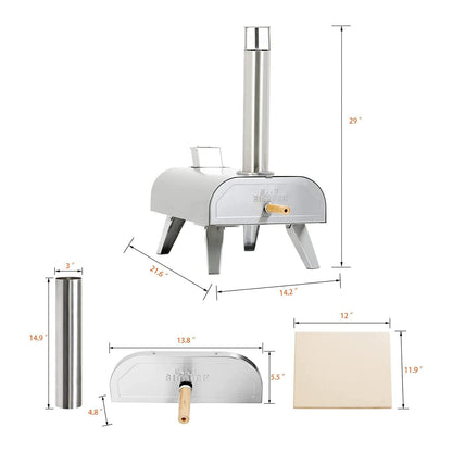 BIG HORN 12"Multi-Fuel Outdoor Pizza Oven Reach up to 1110℉– 3-in-1 Wood,Gas&Electric Compatible(Burners Sold Separately),Pellet Pizza Oven Portable Pizza Maker for Backyard, Camping&Tailgating,Silver