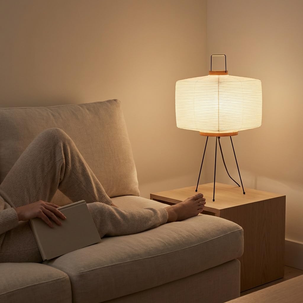 Akari Noguchi Japanese Paper Floor Lamp • Rice Paper Lantern Lamp • Japanese Japandi Floor Lamp for Soft Ambient Lighting