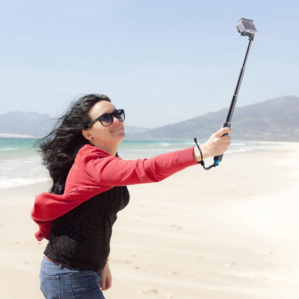 Trehapuva 19” Short Extension Selfie Stick Compact Handle Grip Adjustable Waterproof Monopod Pole Compatible with GoPro Hero 13 12 11 10 9 8 7 6 5 AKASO DJI Osmo Action Camera(Mini Size)