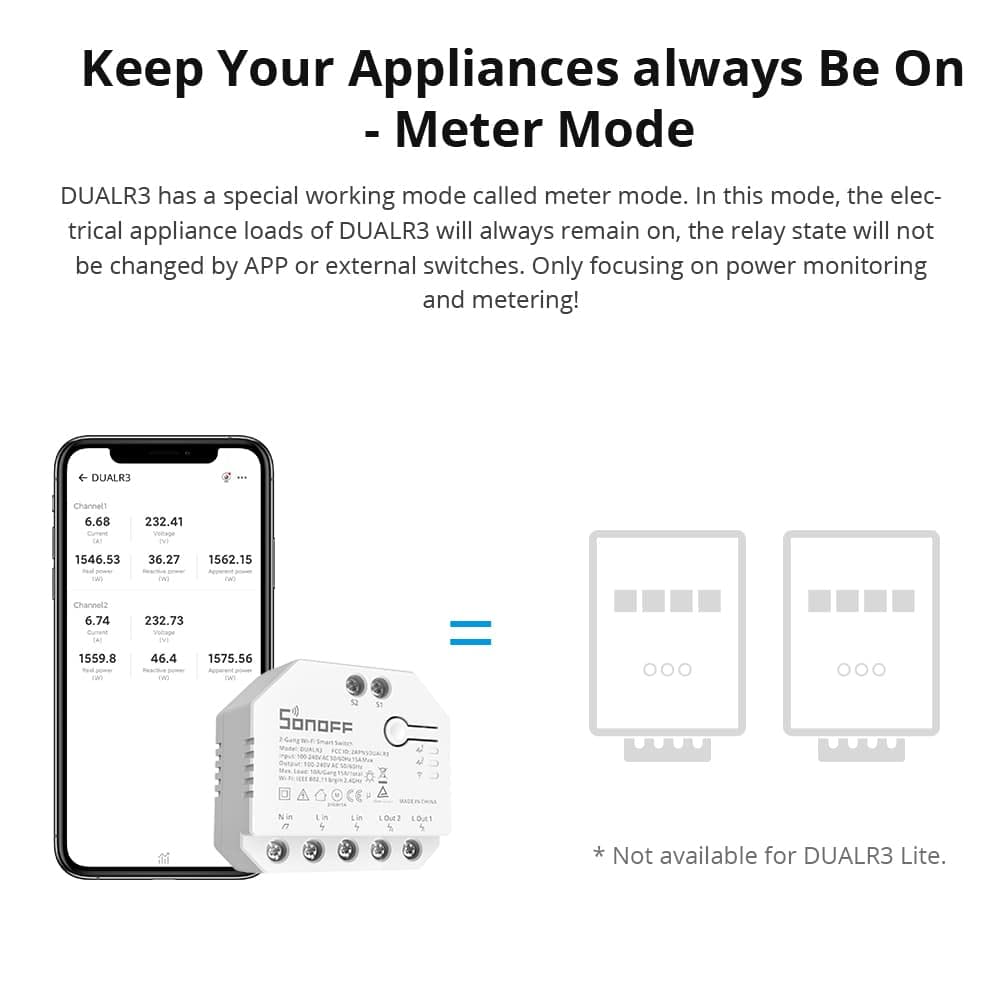 SONOFF DUALR3 Lite Smart Switch Moudle,WiFi Smart Curtain Switch,Dual Relay DIY Curtain, Blinds, Roller Shutter,Two Way Smart Switch,Compatible with Alexa&Google Assistant(1 Pack)