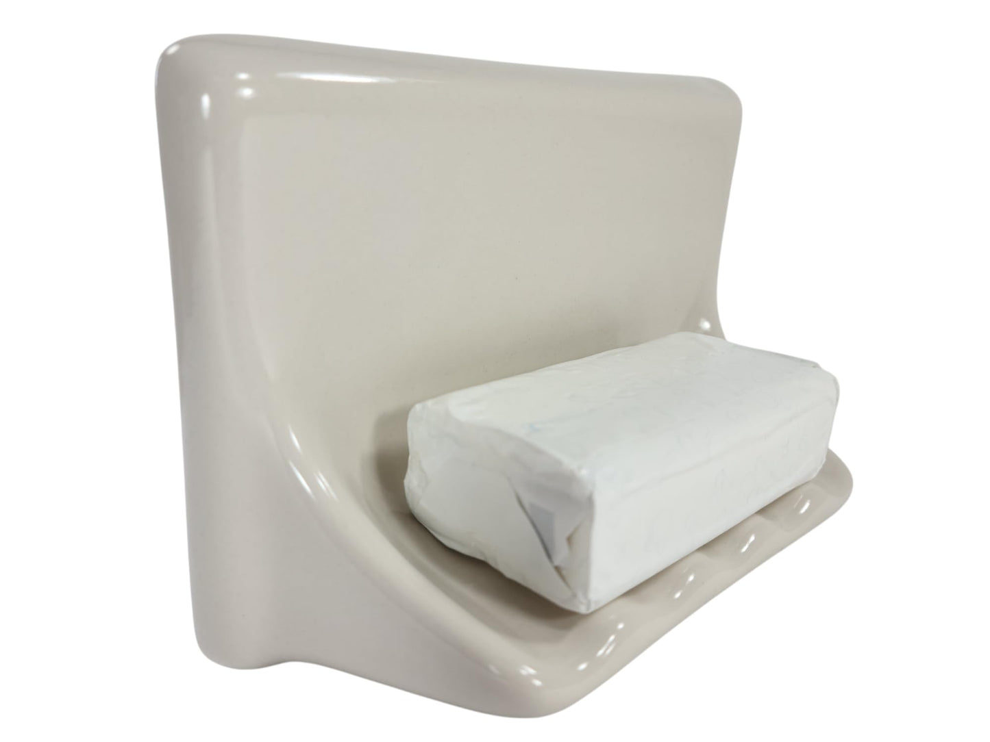 Beige Bone Almond Ceramic Soap Dish Shower Tray Tile in Installation Vintage Mid Century Modern Retro