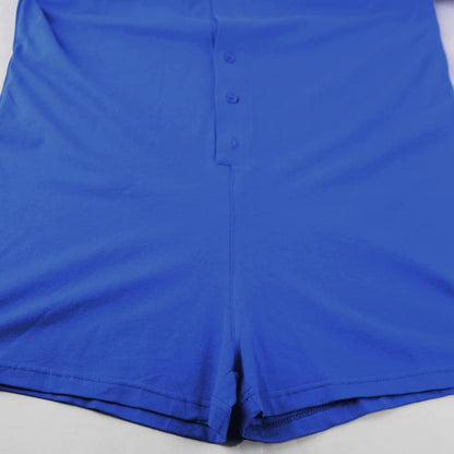 GYMAPE Mens Short Sleeve Onesie Henley Jumpsuit Pajamas Stretchy Cotton One Piece Garment Blue S