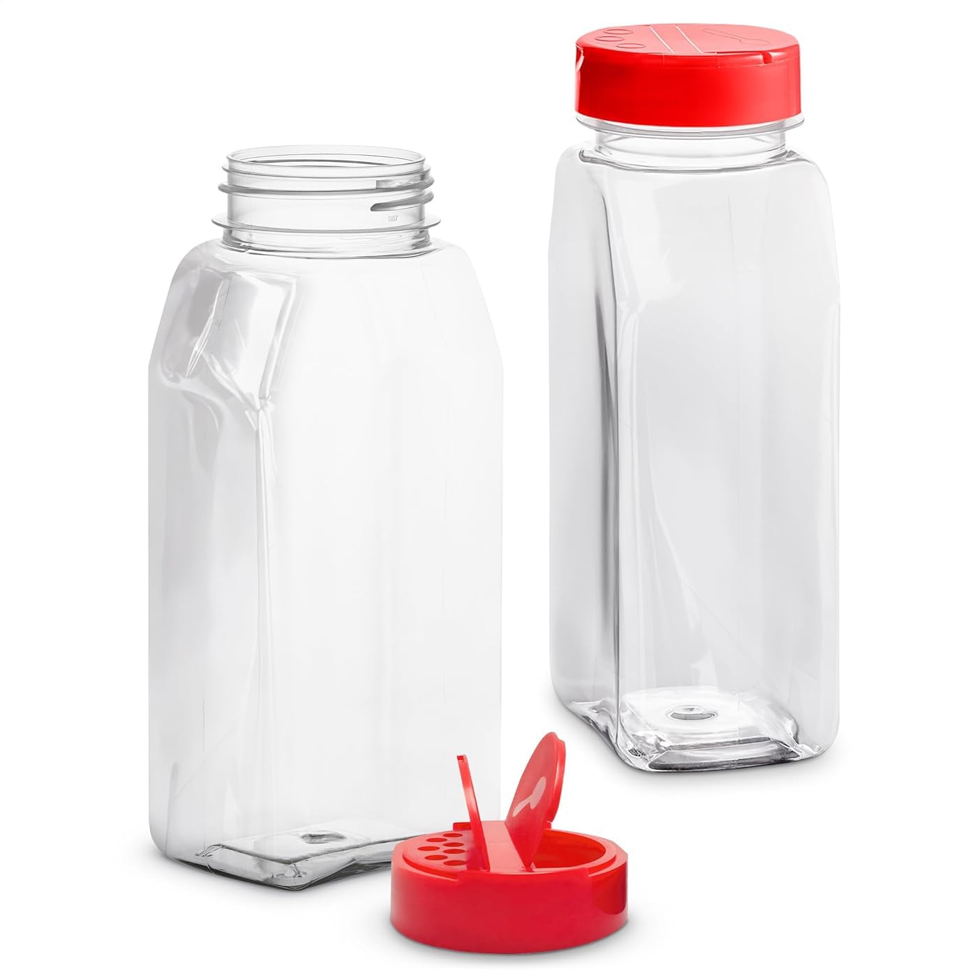 2 Pcs 32 oz Large Seasoning Shaker Set – Clear Spice Containers with Dual Flip-Top Red Lids and Airtight Seal – Food-Grade Plastic, Wide Mouth for BBQ Rubs, Bulk Spices, Loose Leaf Tea & Craft Storage