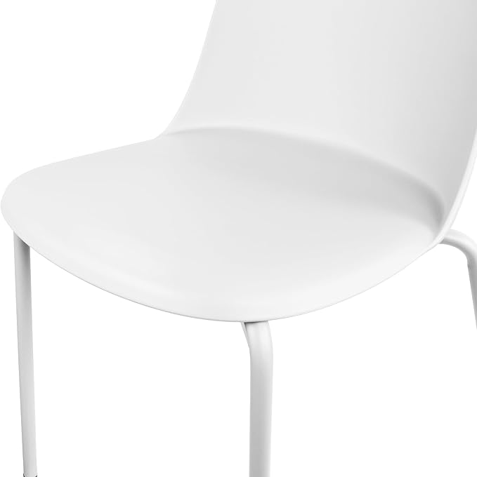 2xhome Modern Stackable Armless Dining Chair | Plastic Shell Seat with Metal Legs | Indoor or Outdoor Use | Home Kitchen Patio (1, White, No Padding)