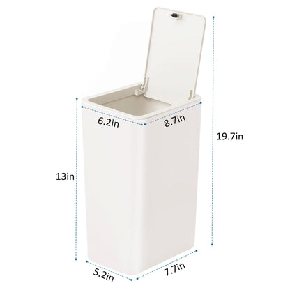TIPGO Bathroom Trash Can with Lid, 10 Liter/ 2.6 Gallon Slim Garbage Can, Small Trash Bin Waste Basket with Pop-Up Lid for Kitchen, Bedroom, Living Room, Office (White), TSCL-10L