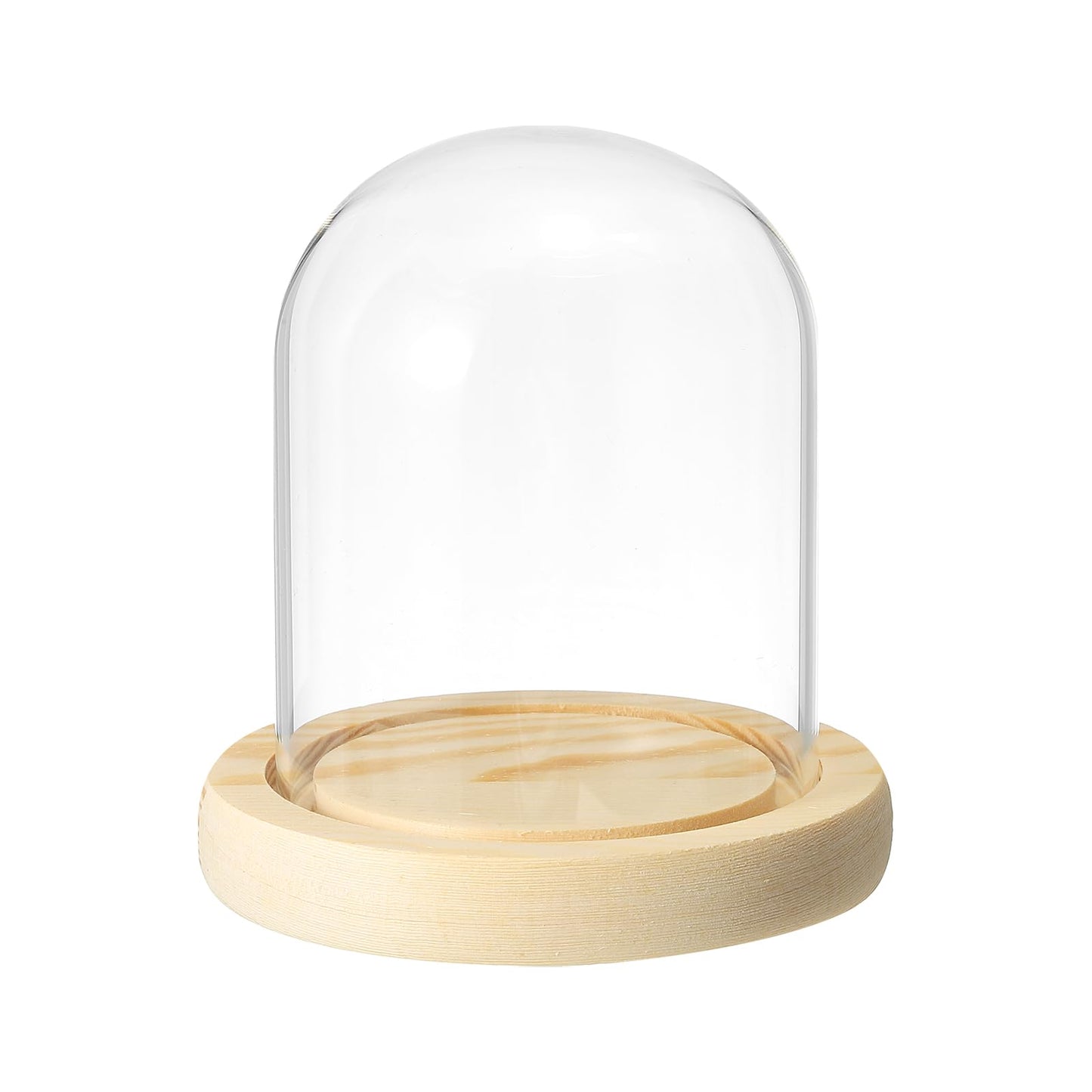 PATIKIL 3.9"x3.1" Clear Cloche Glass Dome, Glass Bell Jar Display Case Tabletop Centerpiece with Wooden Base for Plants Home Decor