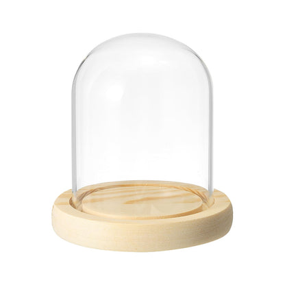 PATIKIL 3.9"x3.1" Clear Cloche Glass Dome, Glass Bell Jar Display Case Tabletop Centerpiece with Wooden Base for Plants Home Decor