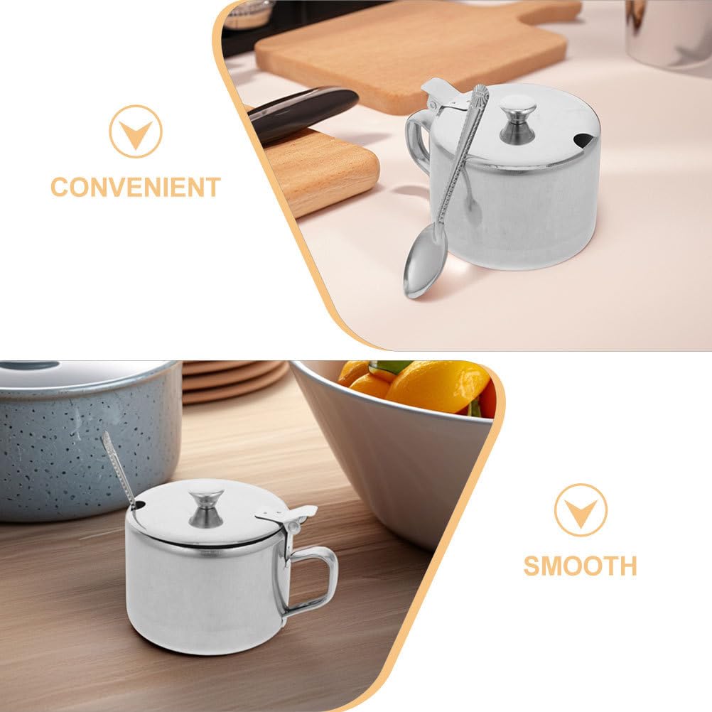 DEARMAMY Stainless Steel Sugar Bowl Set with Lid and Spoon 3-Piece Sugar Container for Kitchen Countertop Storage Holds Salt Pepper Spice 3.93 X 3.14 X 2.67 in