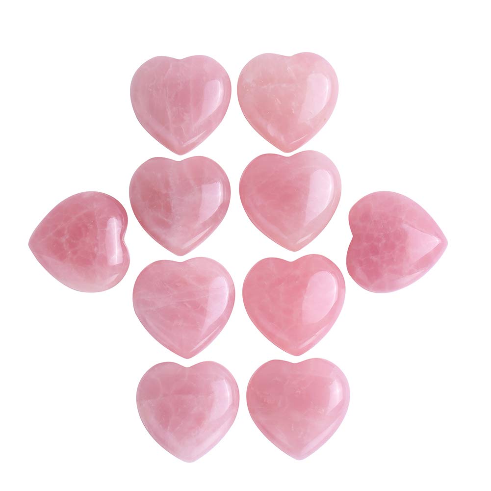 Amazingxy 10 Pcs Healing Crystal Rose Quartz Stone Chakra Reiki Balancing Palm Pocket Polished Puff Heart Worry Stone 0.99X0.99X0.47 inch