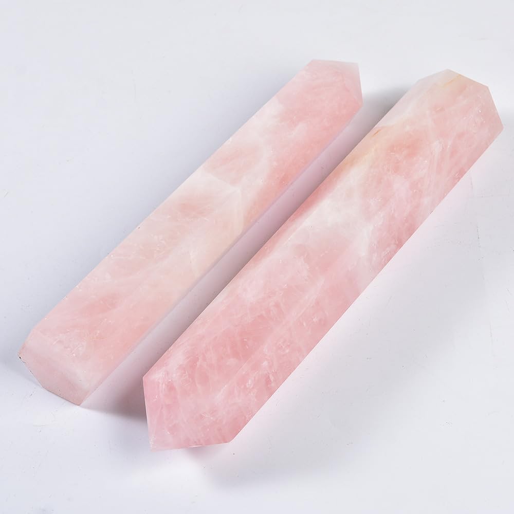MOGEMT Large Rose Quartz Crystal Tower Natural Healing Crystal Point Wand Obelisk 6 Faceted Reiki Chakra Meditation Therapy Home Decor Gift 10-12 inch