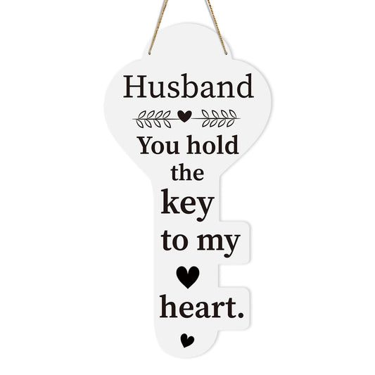 Husband Gifts Fathers Day Birthday Anniversary Valentines Decorations Gifts for Him Key Shape Hanging Wooden Sign