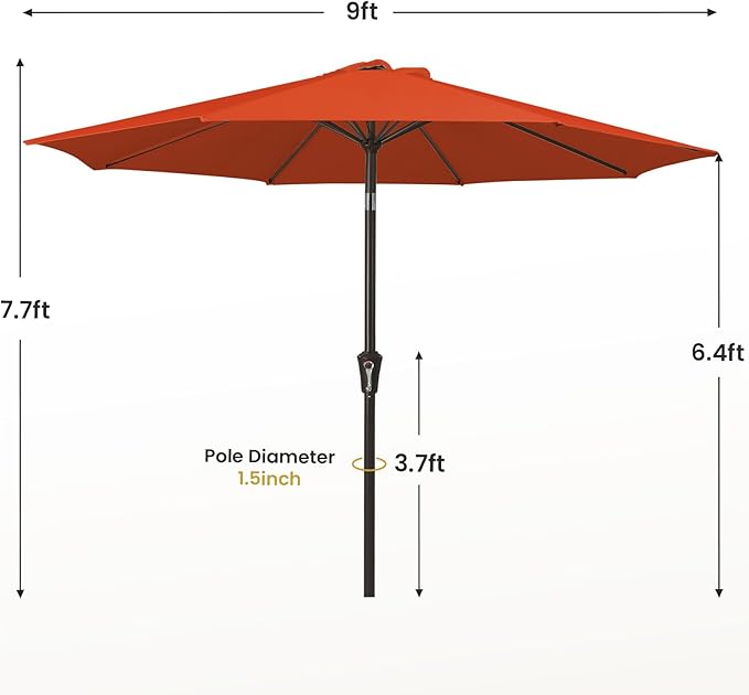 MEWAY 9ft Patio Umbrella Outdoor Table Umbrellas with Push Button Tilt and Crank, Market Umbrella 8 Sturdy Ribs for Deck, Garden, Pool and Backyard, Orange