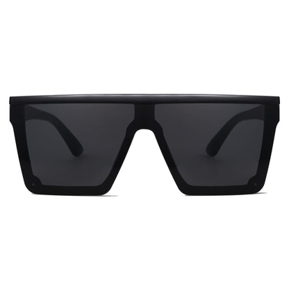SOJOS Square Big Sunglasses Women Thick Frame Flat Top Mirrored Sunnies Shades Goggle Siamese Lens SJ2117 with Black Frame/Grey Lens