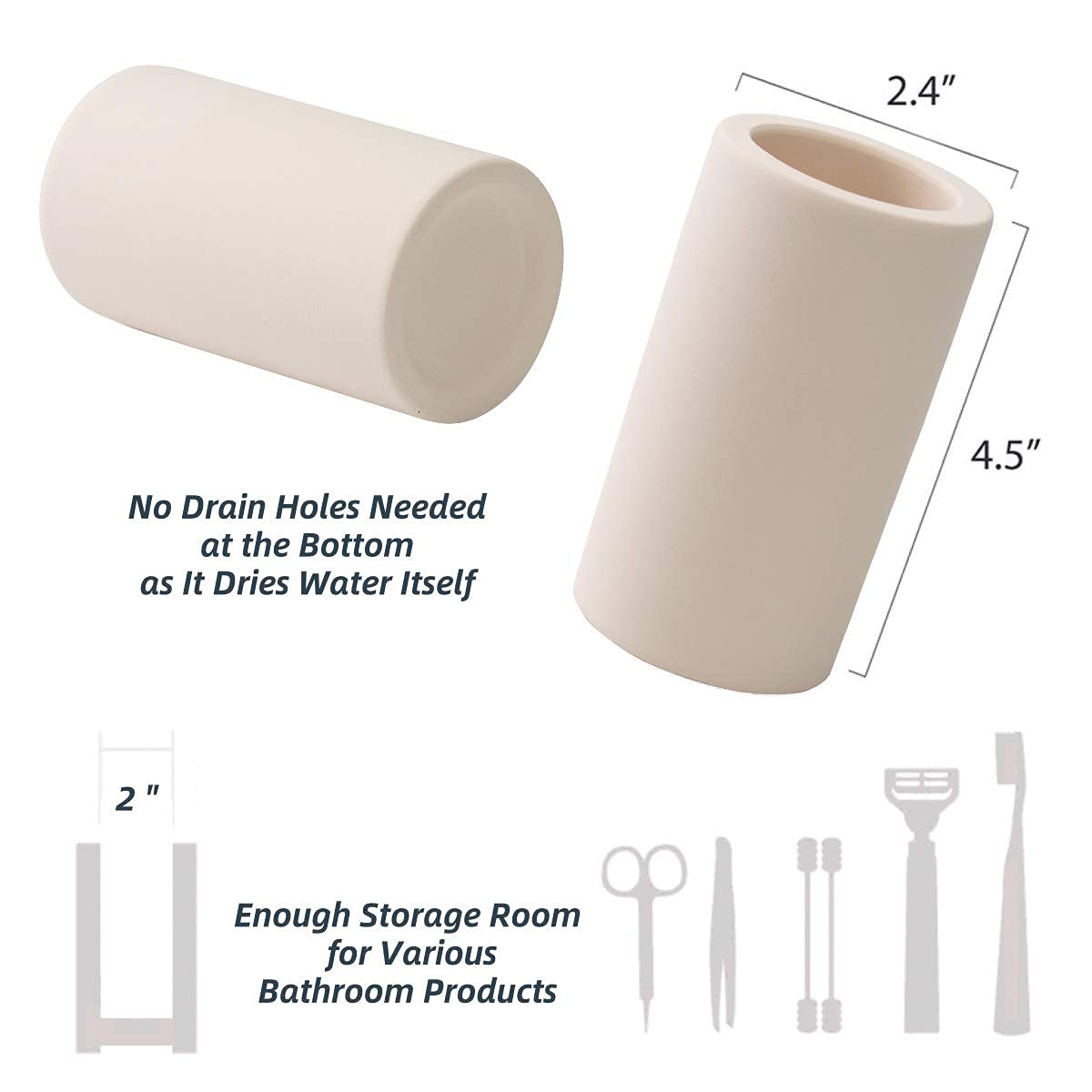 HouseSister Fast-Drying Diatomite Toothbrush Holder - Bathroom Countertop Organizer Stand for Toothpaste, Makeup Brushes, Razors & Accessories (Beige)