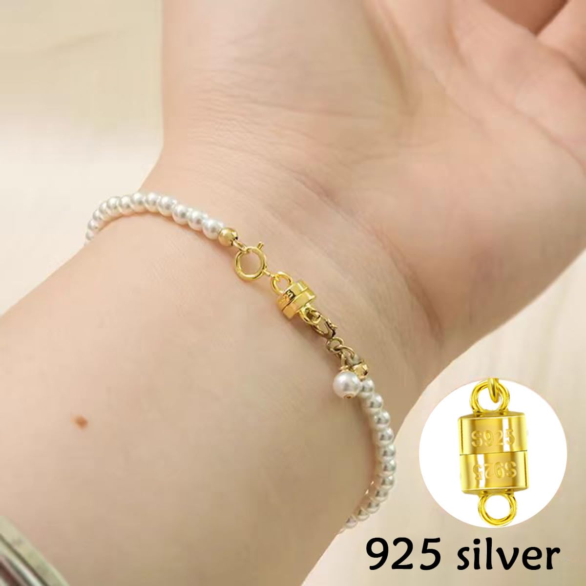 Oilzorr 925 Silver Magnetic Necklace Clasps, Magnetic Necklace Clasps and Closures for Bracelet Necklace Extender (6pcs | 3gold & 3silver)